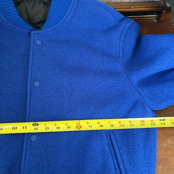 Zara Mens Wool Varsity Blue Bomber Jacket size Large - Picture 8 of 10